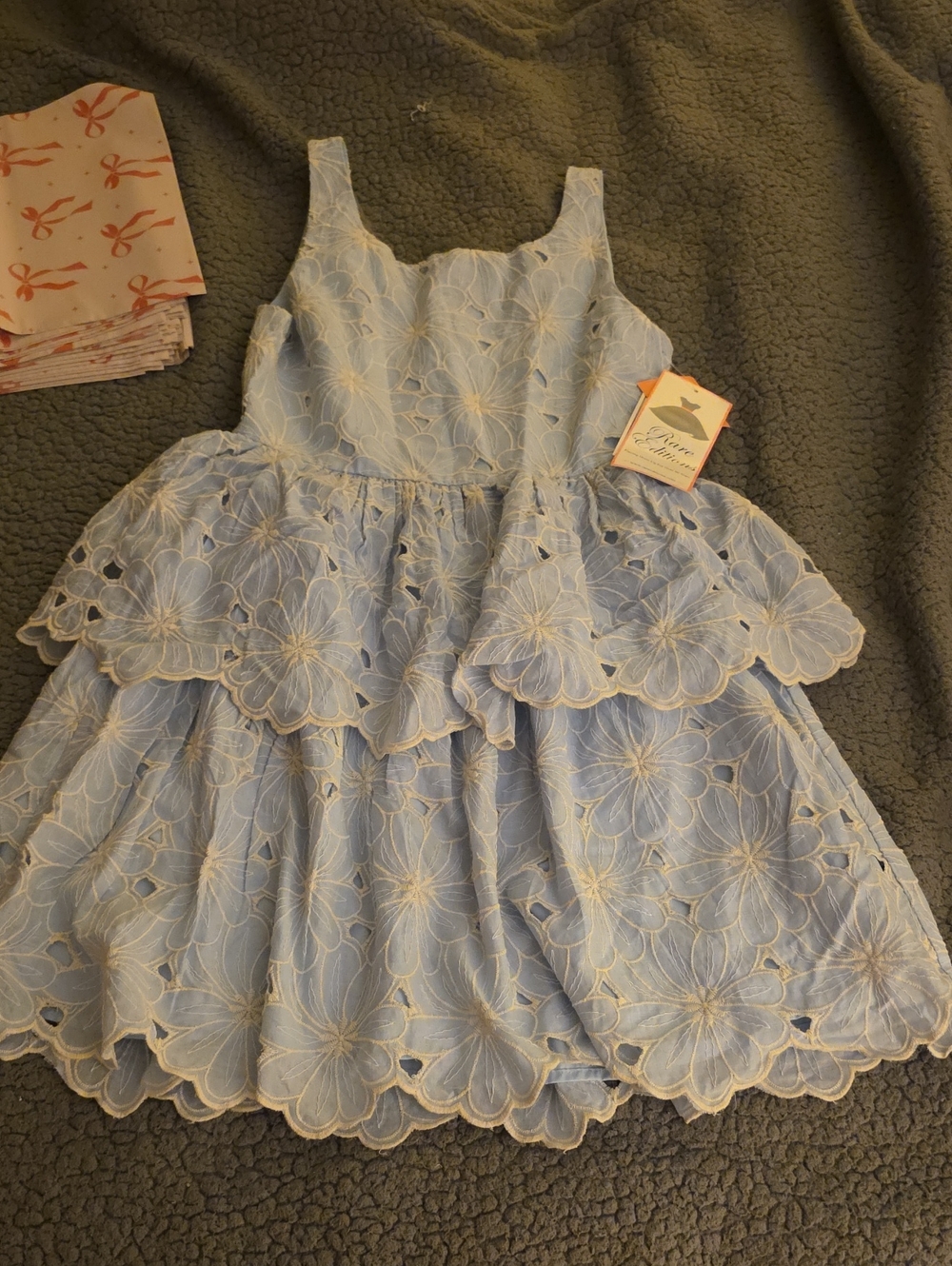 Rare Editions Powder Blue Floral Eyelet Tiered Dress